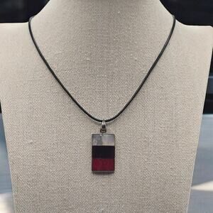 Boho Native White, Black & Red Geometric Silver 925 Vintage Pendant Necklace